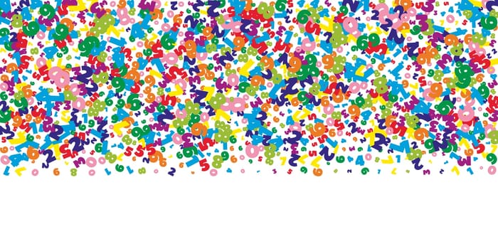 Falling bright numbers. Math study concept with flying digits. Authentic back to school mathematics banner on white background. Falling numbers illustration.