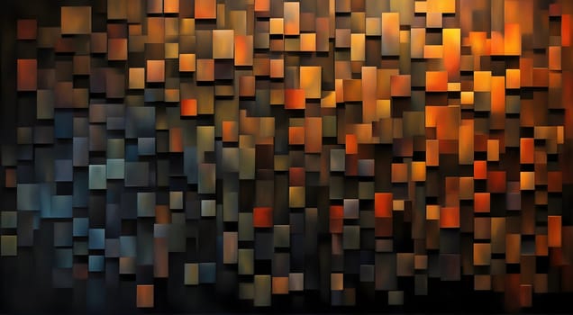 wall with a large number of squares, abstract painting cubism, cubism, black background, mystical light Generate AI