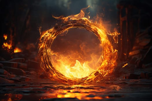 Fire circle with free space for text. isolated on black background. AI Generated