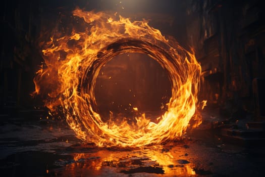 Fire circle with free space for text. isolated on black background. AI Generated