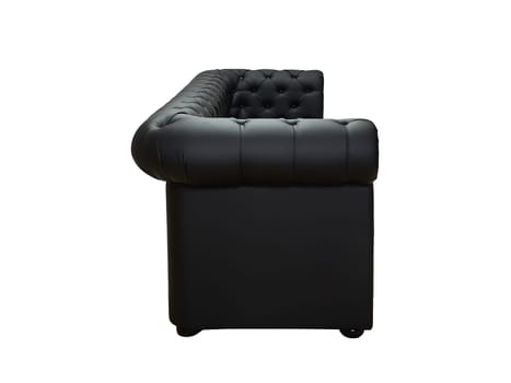 black leather office sofa in retro style on white background, side view. modern couch, furniture