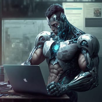 Professional Businessman Working on Laptop . Image for Technological and Cyber Industry illustration