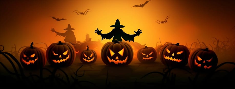 halloween ghost orange fantasy glowing scary creepy night pumpkin moon horror farm lantern evil scarecrow dark black october monster holiday. Generative AI.