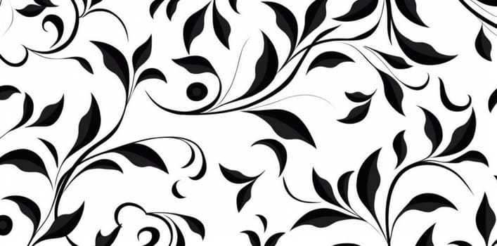 pattern design illustration victorian flower ornament repeat wallpaper floral decoration scroll curl texture element plant baroque textile black leaf shape. Generative AI.