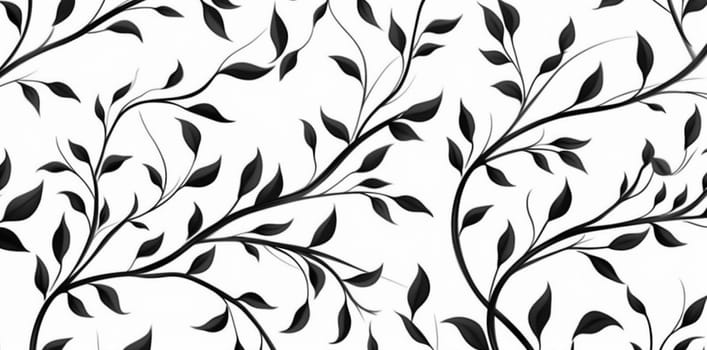 abstract nature pattern illustration trendy element flower seamless floral textile silk wallpaper retro plant black scroll design decoration leaf silhouette. Generative AI.