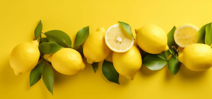 background view group healthy isolated minimal view close-up food fresh yellow juicy diet top summer natural citrus fruit art ingredient leaf lemon. Generative AI.