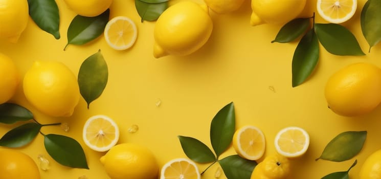 lemon natural background bright vegetarian summer citric fruit green group tropical freshness close-up juicy yellow isolated juice nature healthy fresh food. Generative AI.