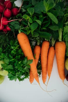 vegetables for eating carrot radish green salad on white background