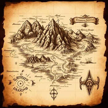 hand-drawn Dungeons and Dragons map featuring stunning papyrus mountains. Ideal for all your fantasy role-playing needs illustration