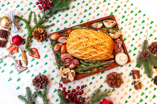 Traditional Christmas or New Year's pie. Homemade cake High quality photo