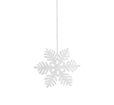 White snowflake on a rope isolated on white background.