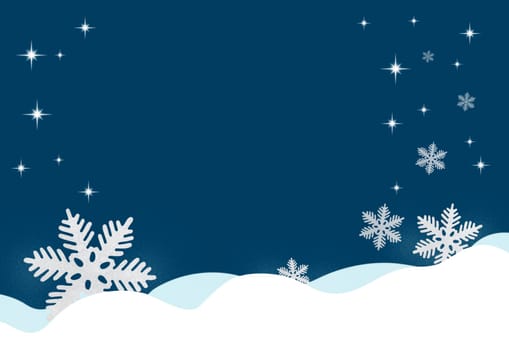 Blue Christmas background with snowflakes and stars. Copy space