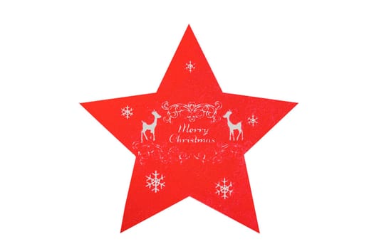 Red Christmas decoration star isolated on white background.