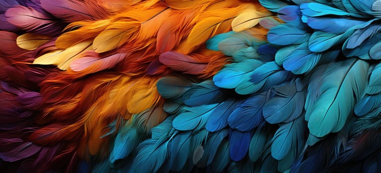 A unique image with colorful bird feathers creating an abstract background. A unique work of art.