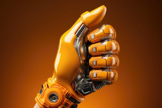 A modern AI robotic arm demonstrates a gesture of support - thumbs up.