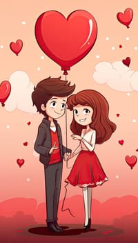 Young couple in love surrounded by hearts. Characters for the feast of Saint Valentine. illustration in cartoon style.