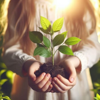 Small Plant Into The Ground - Hands Planting Young Tree With Sunlight And Flare Effect.