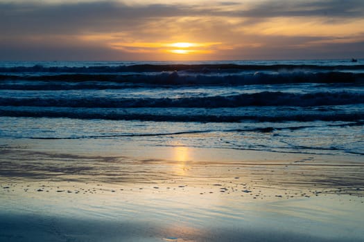 Affirmation photo You are free to be different Love yourself sunset over the sea horizon orange sky clouds dark sea water edge sand.