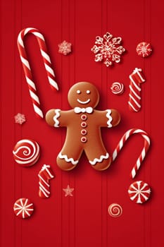 man cookie dessert holiday icing gingerbread pastry merry sweet december year man biscuit decoration food festive new santa christmas red shape gingerbread background. Generative AI.