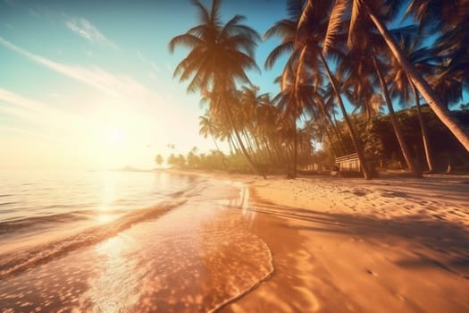 sky sea sunlight nature wave sunrise exotic background ocean palm sun landscape paradise coconut beach island caribbean tropical sunset hawaii. Generative AI.