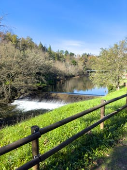 Hiker's point of view along the Corgo river city park in Vila Real, Portugal.