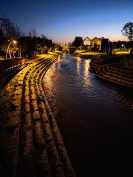 Panoramic view of autumn night in the city park of Ovar, Portugal.