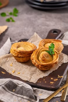 Pastries filled with meat, traditionally baked in black clay molds both from the region on Vila Real, Portugal.