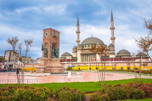 Taksim square in Istanbul mosque and street view, largest city in Turkey