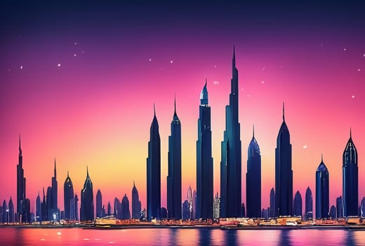 ai generated dubai art design singapore skyline with the main buildings and hotels to travel