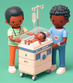 illustration depicting medical staff people at the hospital take care of newborn baby ai generated