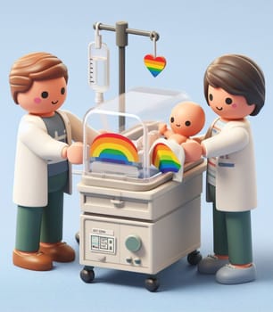 illustration depicting medical staff people at the hospital take care of newborn baby ai generated