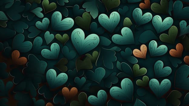 Green valentine background with hearts. High quality photo