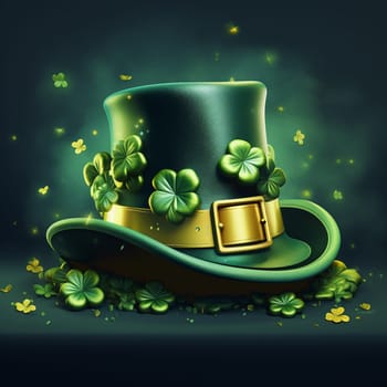 St Patrick's shiny green hat on glowing bokeh background. High quality photo