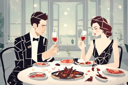 elegant couple dining at home illustration ai generated art