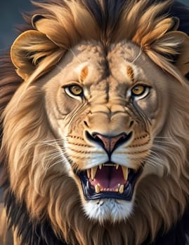 King of the jungle Lion with magnificent look and intimidating and ready to attack human and its food