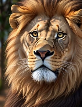 King of the jungle Lion with magnificent look and intimidating and ready to attack human and its food