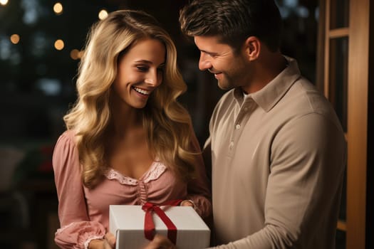 In honor of this beautiful day, the man has prepared special gifts for his soulmate. He lovingly gives the girl each gift, bringing a smile to her face.