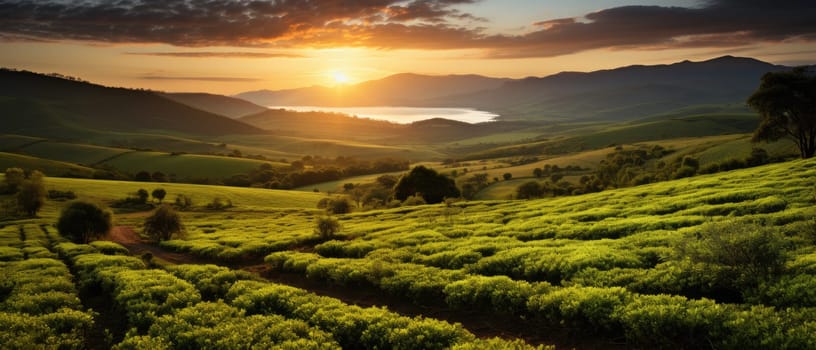 Amazing sunsets unfold over the tea plantations, creating delight and splendor surrounded by nature