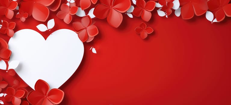 Romantic red background with white and red hearts for Valentine's Day celebration. A beautiful background to express love and affection, perfect for greeting cards and social media posts.