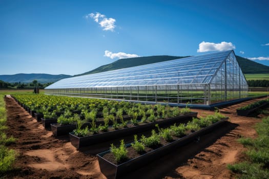 A state-of-the-art greenhouse that combines sustainable farming practices with solar energy production, demonstrating a commitment to green agriculture and renewable energy.
