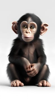 Cute chimpanzee sitting and looking at the camera isolated on white background - generative AI