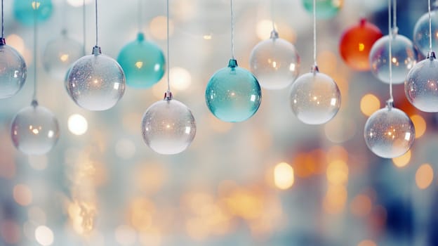 A group of glass ornaments against blurry background - generative AI