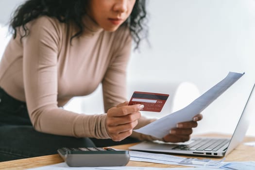 Stressed young woman has financial problems with credit card debt to pay crucial show concept of bad personal money and mortgage pay management crisis.