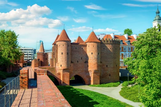 Ancient barbican fortress in the historical center of Warsaw