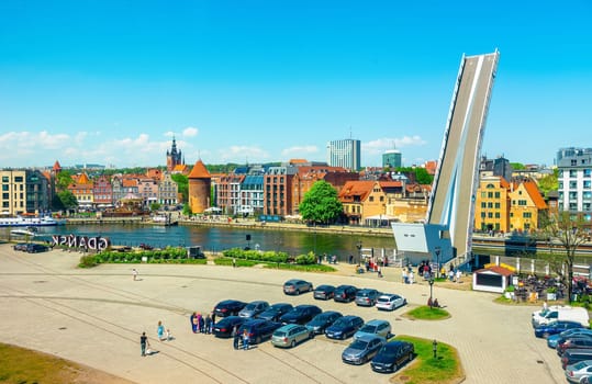 Pedestrian bridge to Olowiannaya in the city of Gdansk