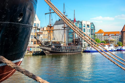 Sailing ship in the canal of the city of Gdansk