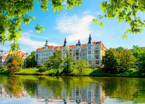 Beautiful building on the banks of the Odra River in Wroclaw