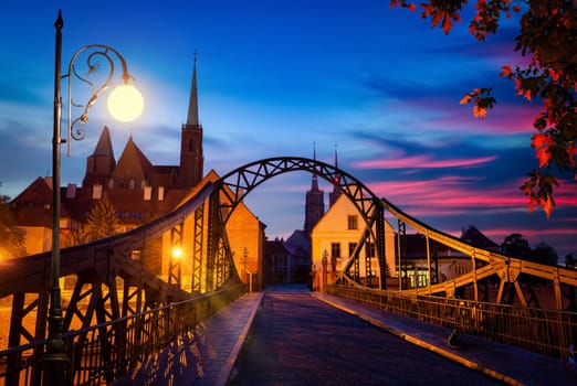 Tumski bridge and cathedral island in Wroclaw, Poland