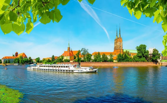 Odra River and Tumski Island in Wroclaw, Poland