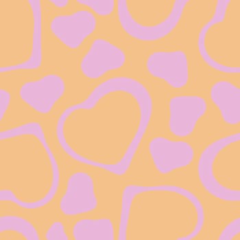 Hand Drawn Seamless Patterns with Hearts in Doodle Style. Romantic Love Digital Paper for Valentines Day. Colorful Hearts on Pastel Orange Background.